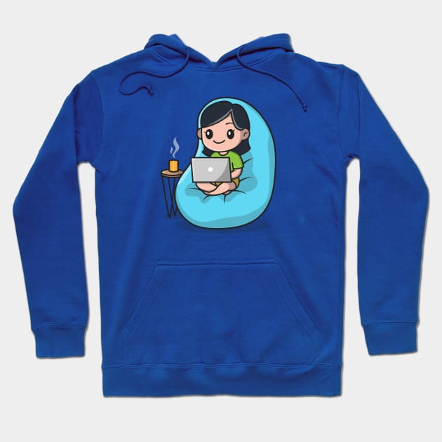 Cute Girl Working On Laptop Cartoon Hoodie by Catalyst Labs